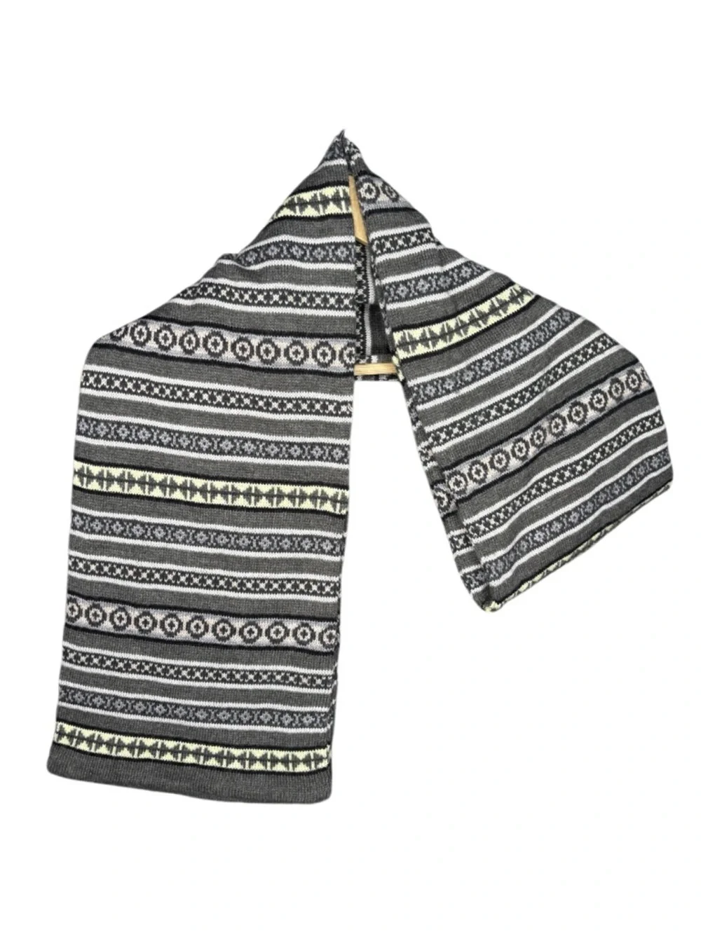 V.Fraas | Gray Cream Fair Isle Knit Scarf | Soft Winter Wrap